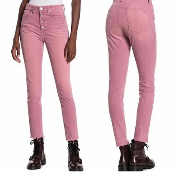 rag & bone Pants - RAG & BONE Nina high rise frayed ankle button fly corduroy pink/mauve EUC SZ30